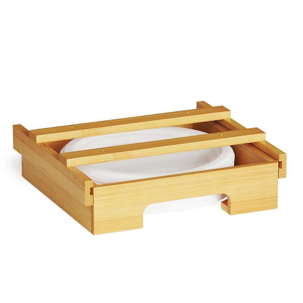 9/10-Inch Bamboo Paper Plate Dispenser - Under Cabinet & Countertop Holder for Kitchen Caddys for P
