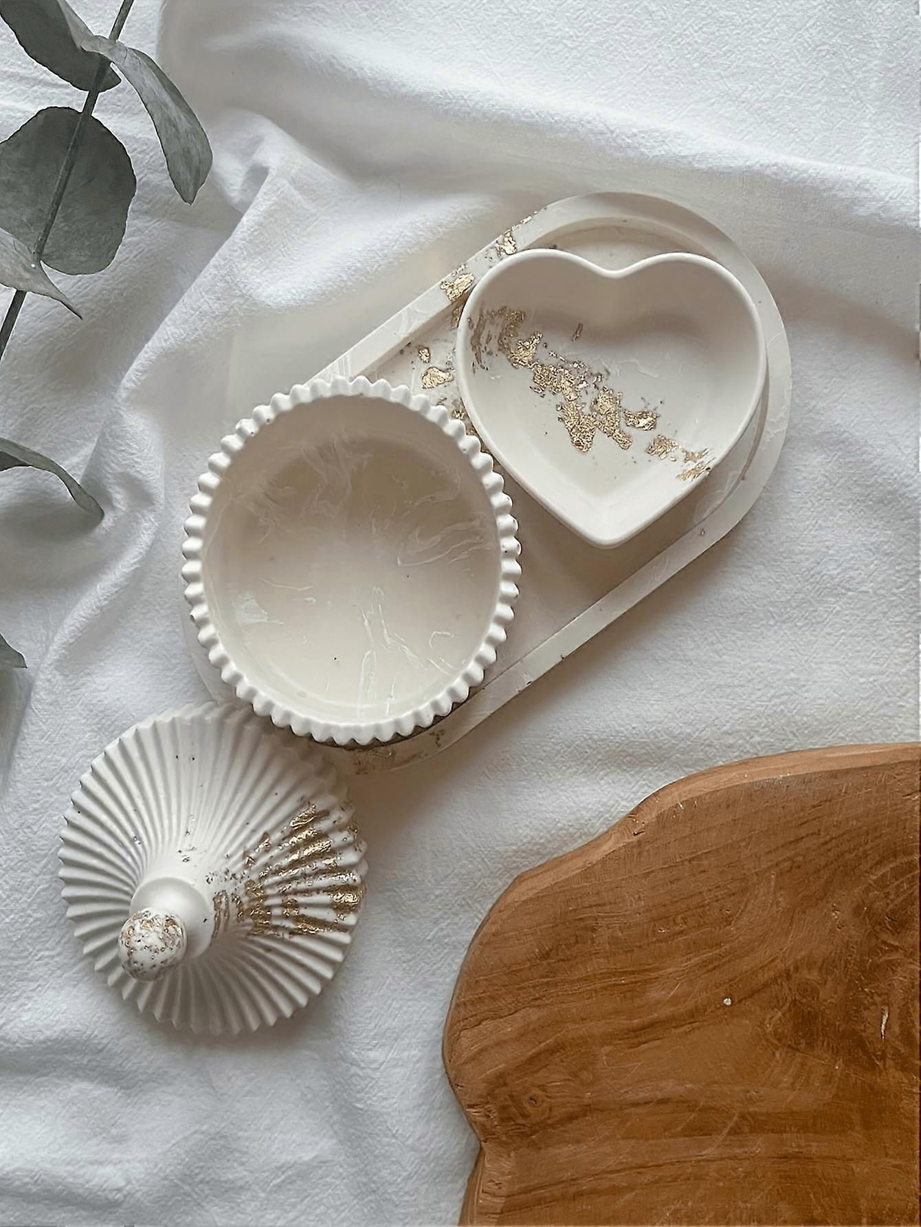 3 Stück DIY Ovales Tablett + herzförmiges Tablett + Zylinder Vorratsglas Silikonform Aufbewahrungsbox Untersetzer Tablett Gipsbetonform Blumentopf Form Kerze Cu