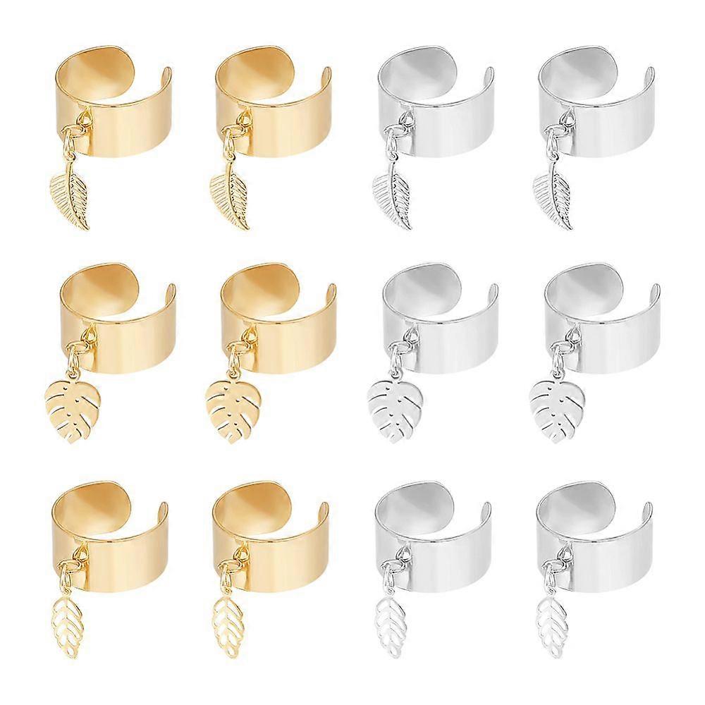 10Pcs 10 Style 304 Stainless Steel Open Cuff Rings Set Stackable Rings with Charms Leaf Inner Diameter: 17~18mm 1pc/style