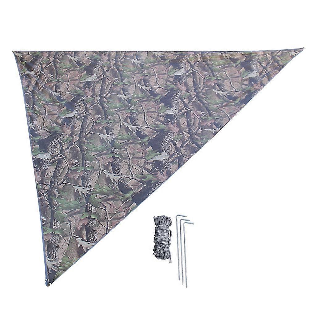 Super Large Sunscreen Camping Awning Portable Windproof
Triangle Canopy Outdoor Floor Mat(Leaf Camouflage 4*4*4M)