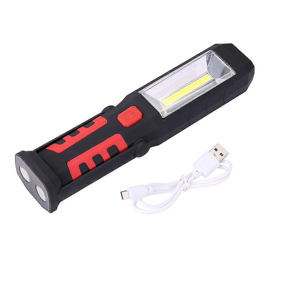 USB Rechargeable COB LED Work Light Emergency Flashlight Magnetic Base + Adjustable Hook Red