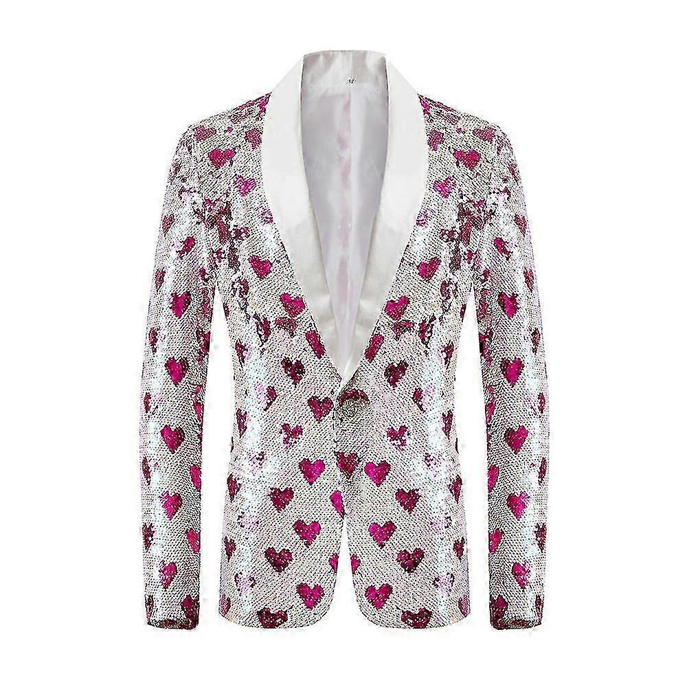Men Stylish Heart Print Sequin Tuxedo Blazer