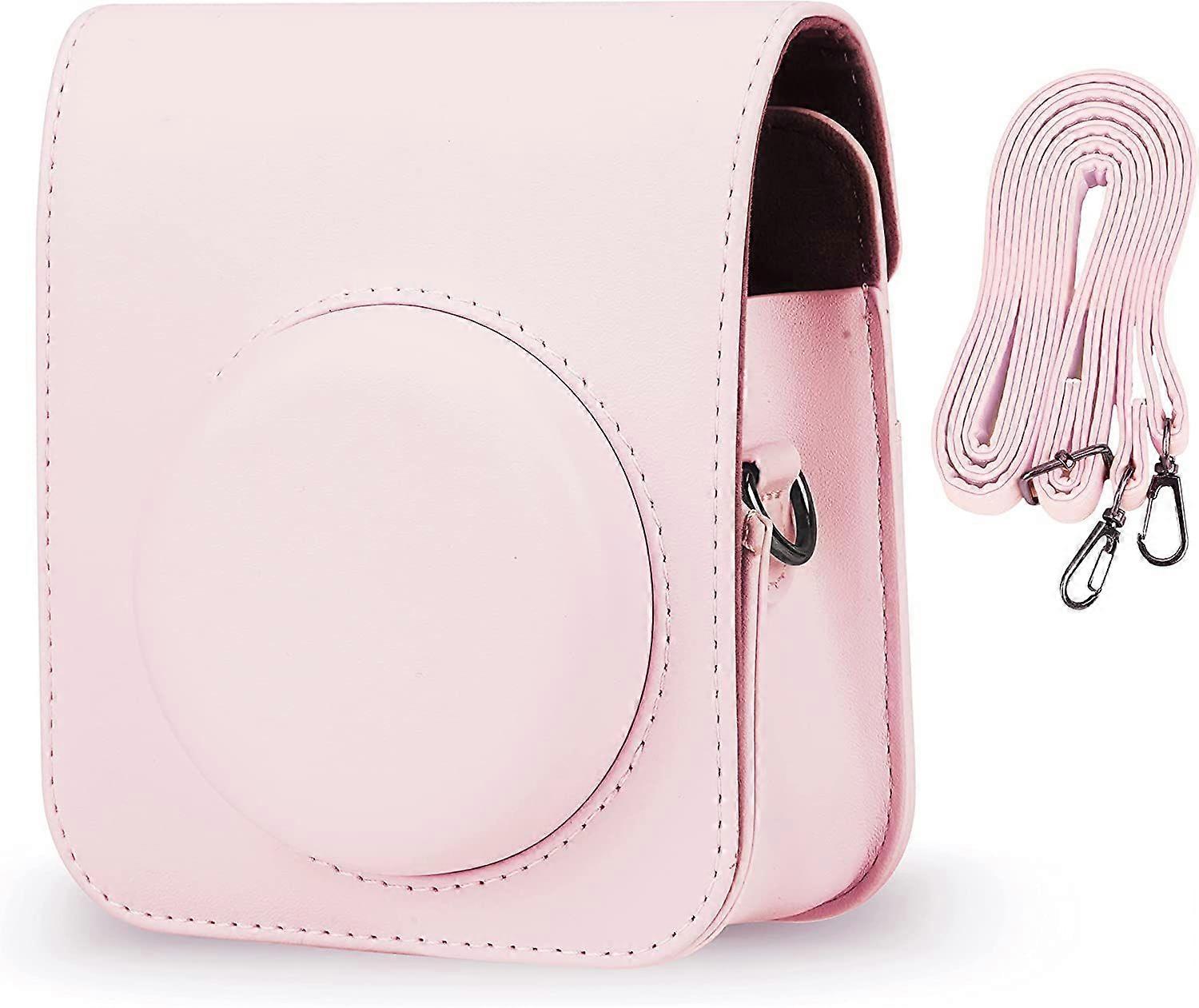 Instant Camera Case Compatible with Instax Mini 12,PU Leather Bag with Pocket and Adjustable Shoulder Strap (Pink)