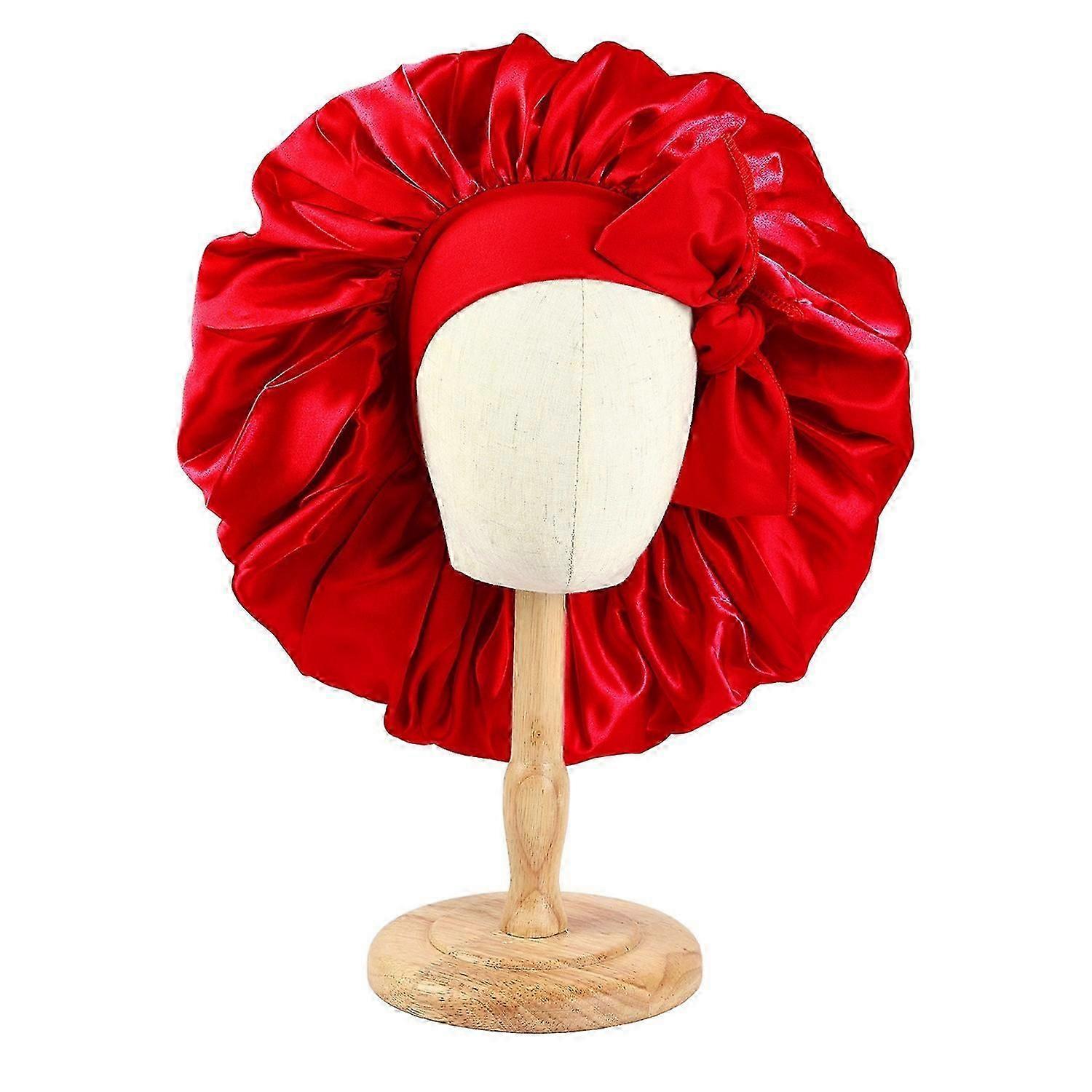 Hair Cap Satin Bonnet Extra Large Sleeping Bonnet Solid Color Bow Decor Elastic Band High Density