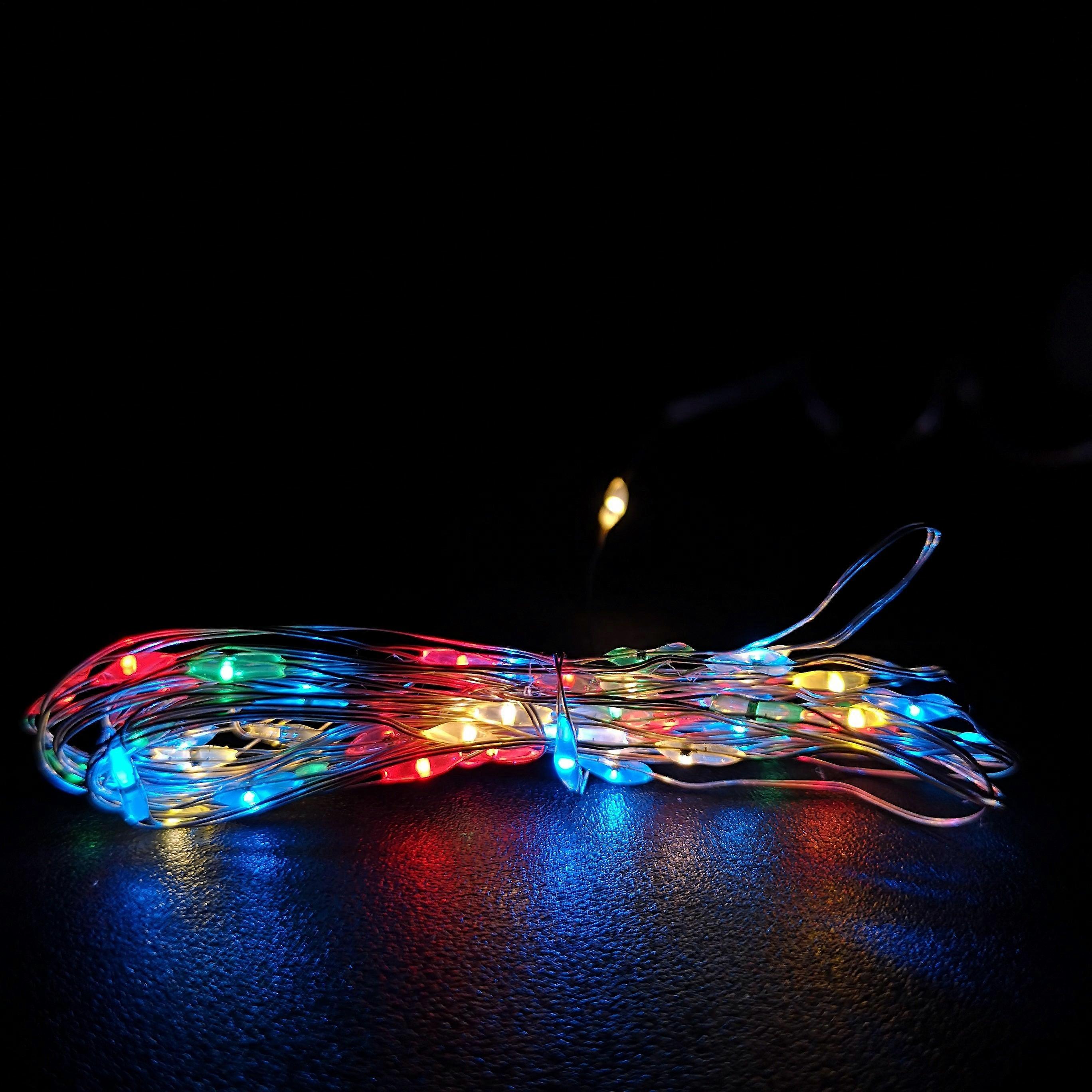 100 Led 5m Premier Microbrights Indoor Outdoor Christmas Multi Function Battery Operated Lights With Timer On Pin Wire In Multicoloured