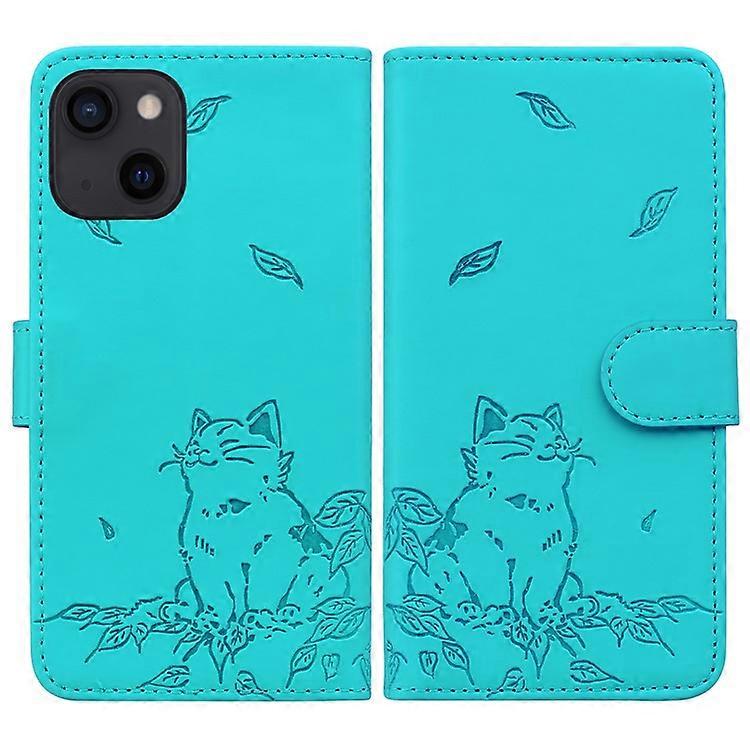 Compatible For iPhone 15 Case Wallet Cat Pattern Imprinted Leather Phone Cover