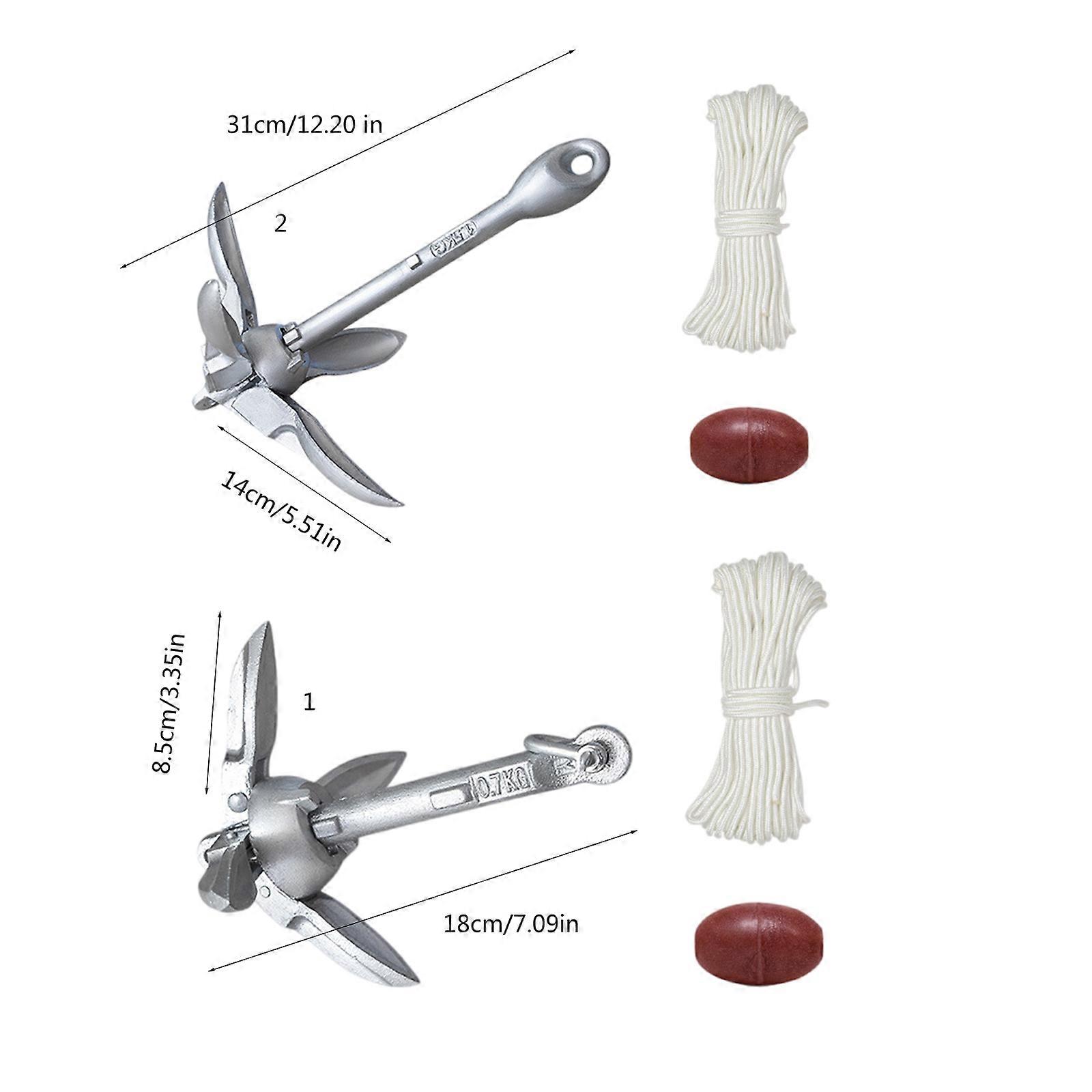 0.7 / 1.5kg Anclas plegables para barcos de rezón Anclas plegables para kayak con anclas de 65,61 pies Anclas de barcos de cuerda de remolque