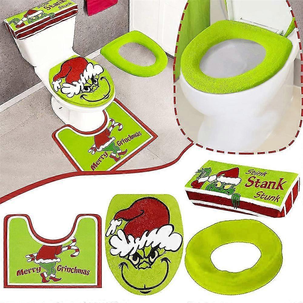 4 قطع / مجموعة و Grinch عيد الميلاد حزب المرحاض مقعد غطاء سجادة المنزل ديكور الحمام