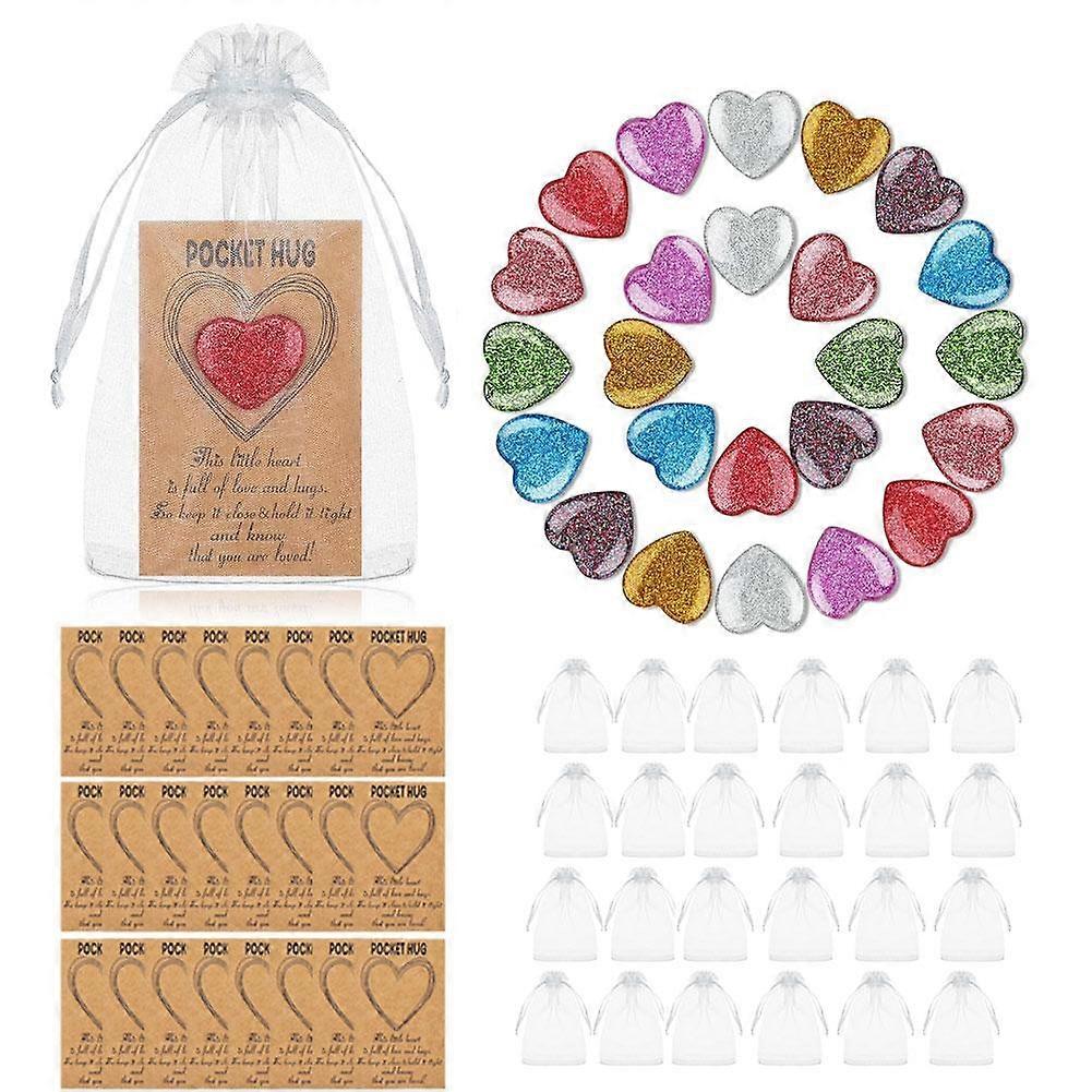 Pocket Hug Token Bulk Natural Heart Crystals with Hug Cards and Organza Bags