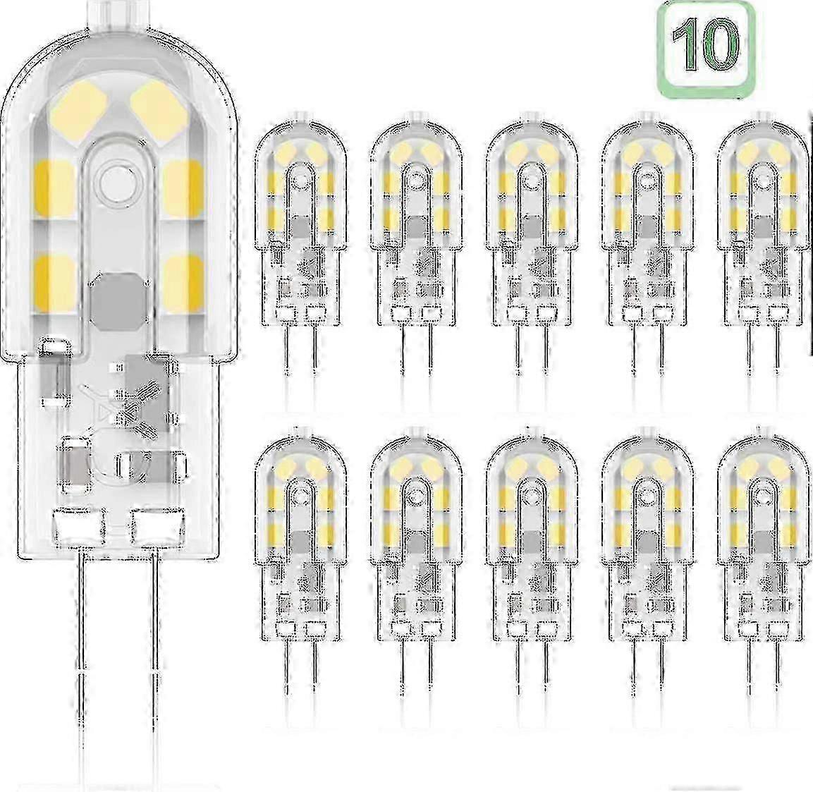 10パックG4 2W LED電球3000K - 12V AC / DC SMDエネルギークラスA +照明