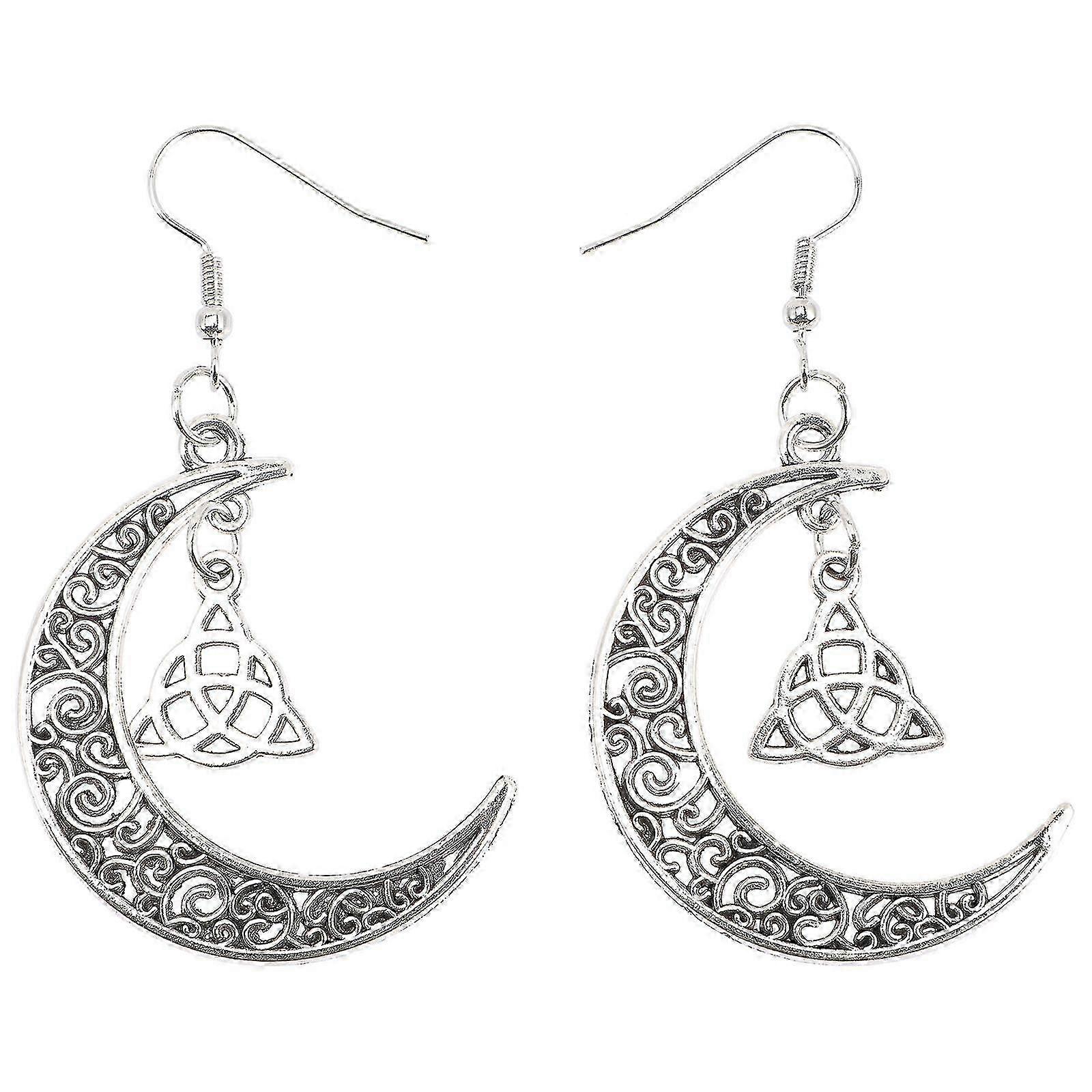 For Celtic Women's Moon Dangle Earrings Celtic Knot Design