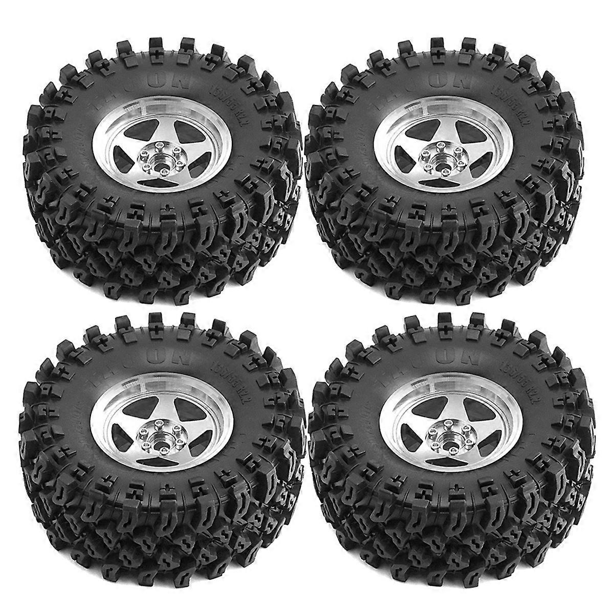 2.2Inch Beadlock Wheel Rim Tire Set for 1/10 RC Crawler Car Silver