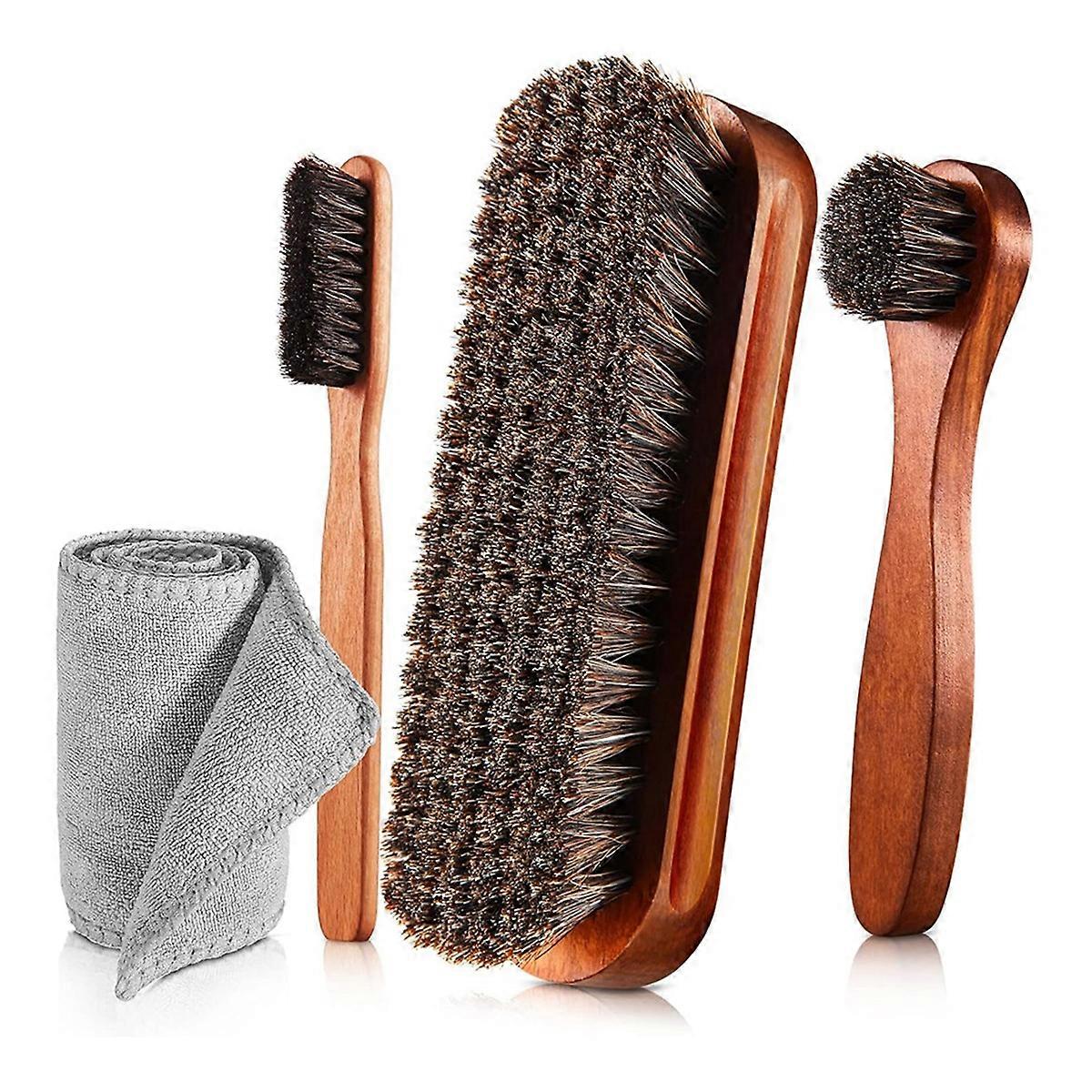 Kit di 4 pennelli per lucidare le scarpe in crine di cavallo e applicatori per lucidare