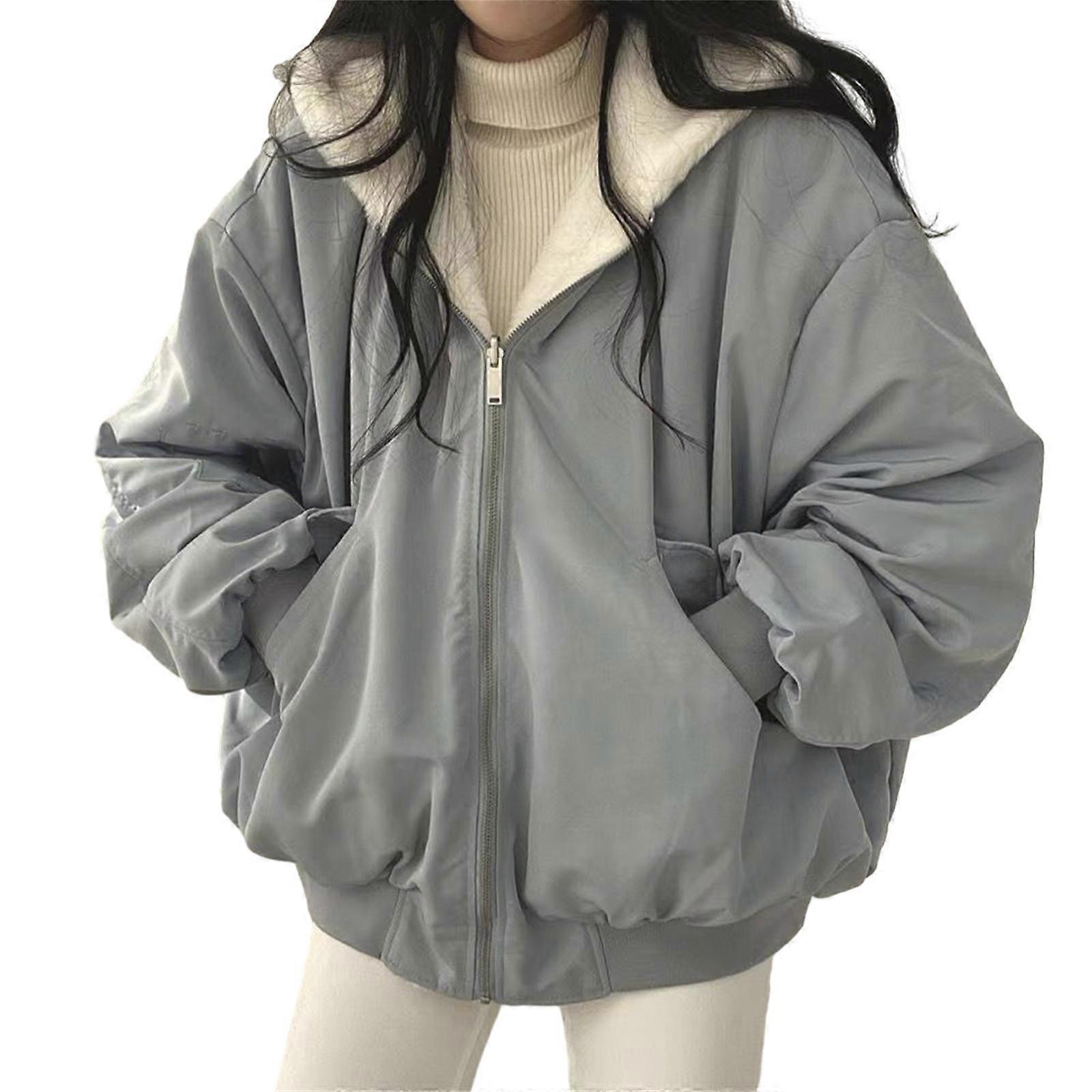 Damer Imiteret pelse Fleece Frakke Vinter Varm Puffy Fuzzy Shaggy Jakke Afslappet Overdimensioneret Overtøj Helfarve Hætte Dun Parka Blå XL
