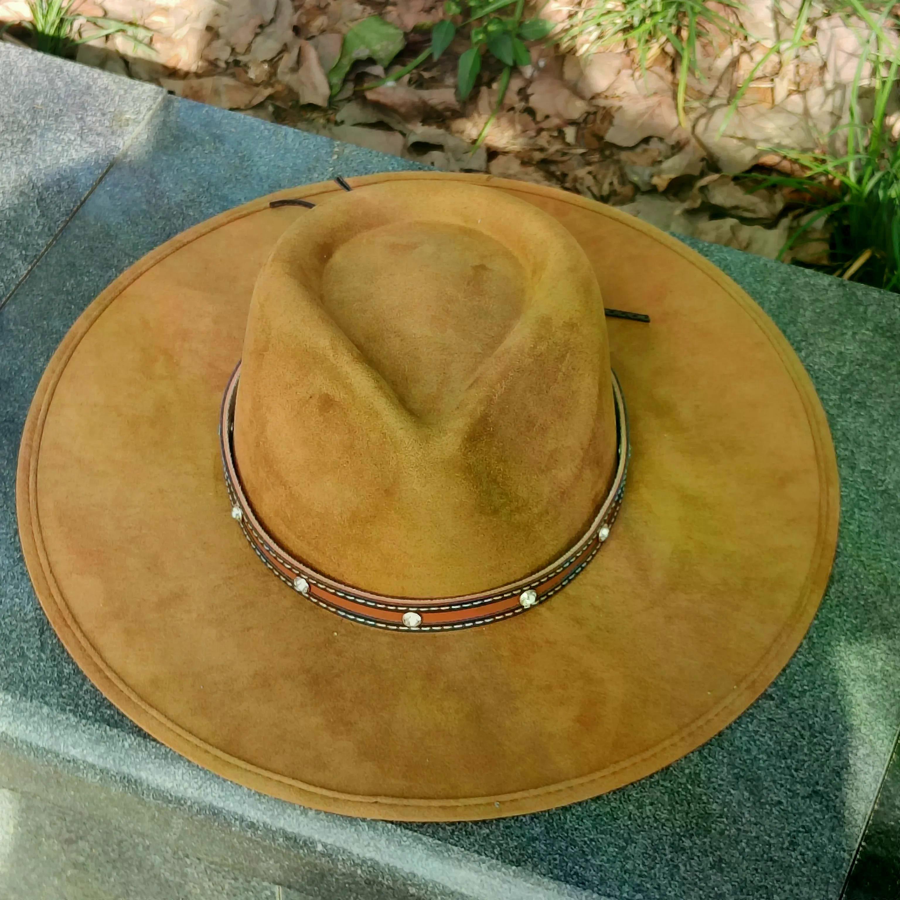 vegan suede hat for men women Hemming hats 9.5cm wide brim Large droplets top fedoras caps sombrero chapeu