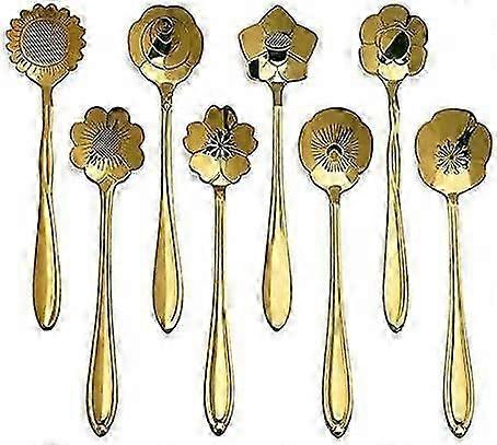 8 Pieces Flower Tea Spoons Set, Tableware Creative Stainless Steel Coffee Spoon Teaspoons(rose Gold)