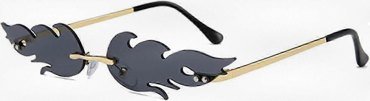 Flame Design Rimless Wave Sunglasses for Party Black