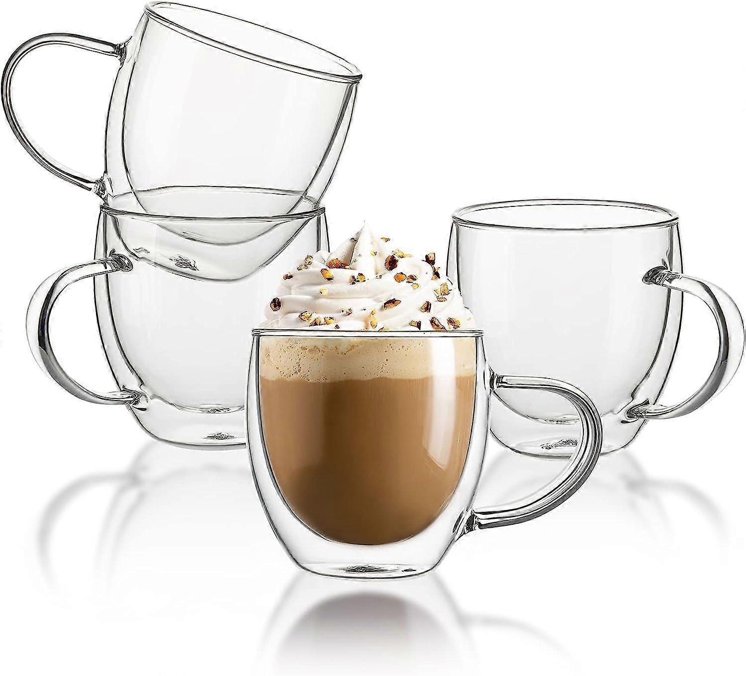 4 Set Clear Double Wall Glass Coffee Mugs for Espresso Latte 8 oz