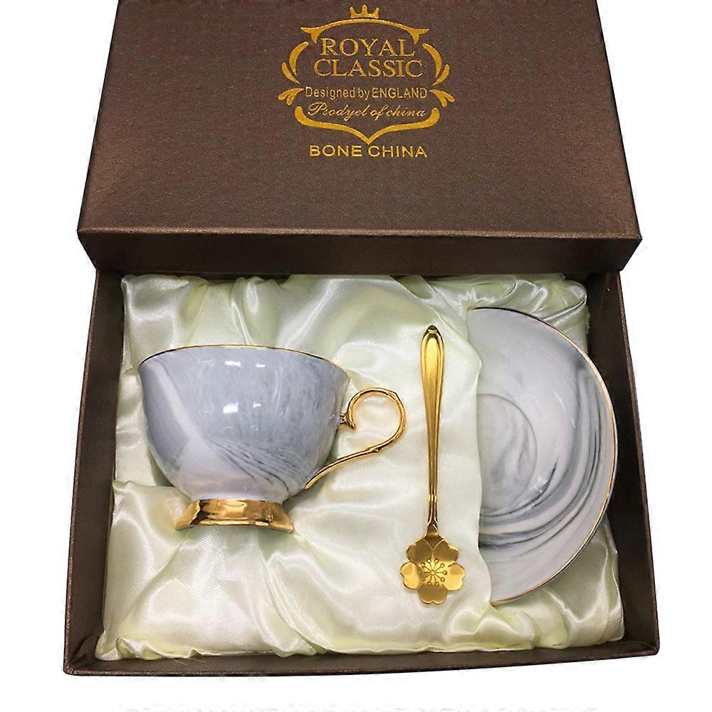 Vintage Ceramic Teacup, Royal Bone China, Marble Pattern, Gold Banding