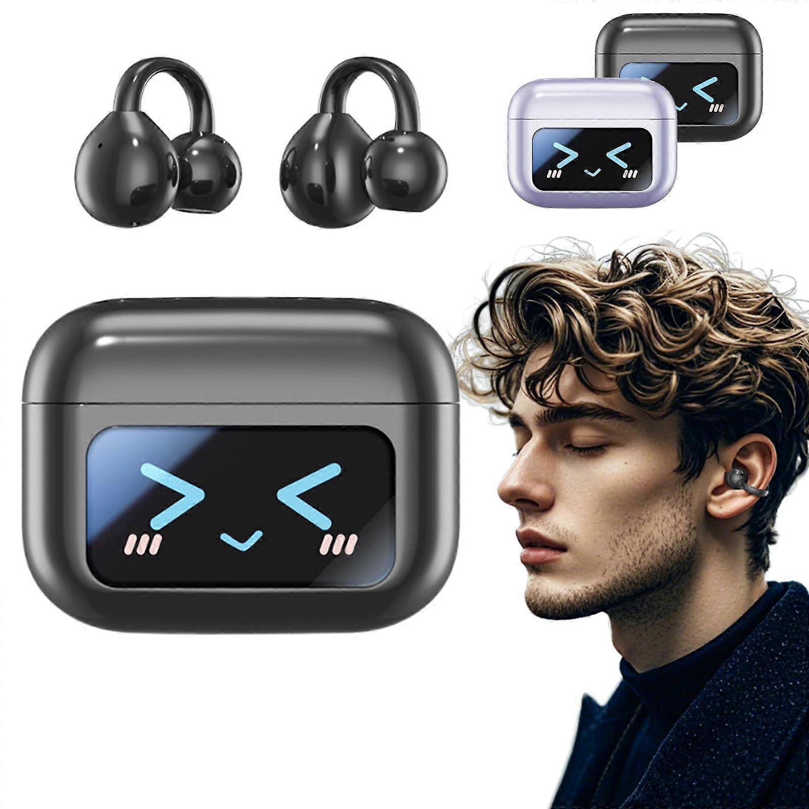 M100 Clip on Ear Headphones, with Audio-Visual Future Touch Screen, Open Ear (Black)