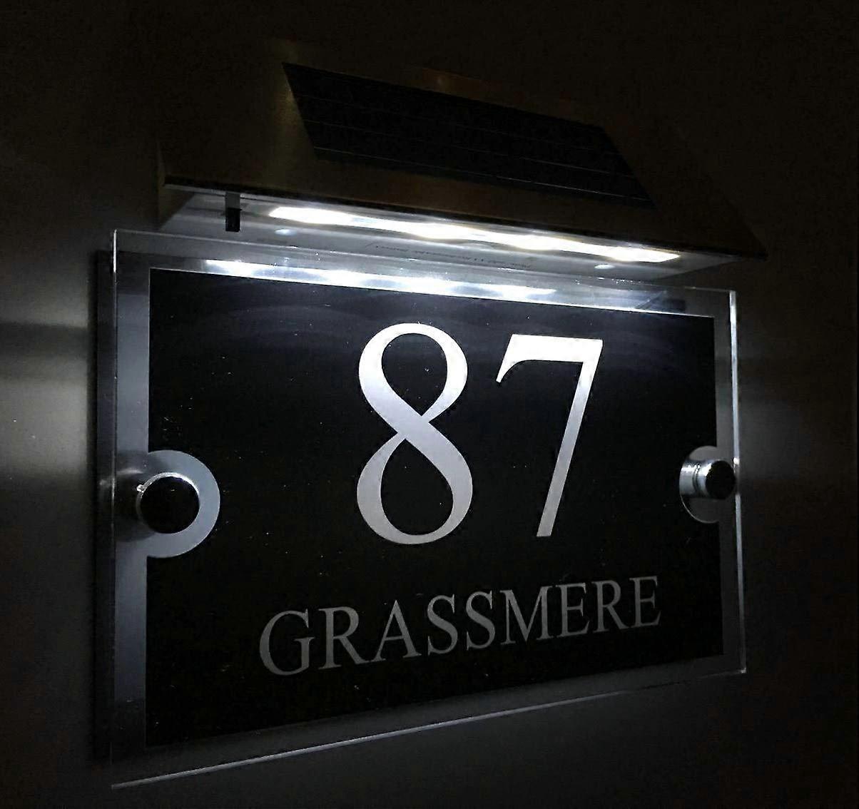 Personalised Solar Light House Signs Plaques LED Door Numbers 1-9999 Modern Wall Street Name Customizable Display