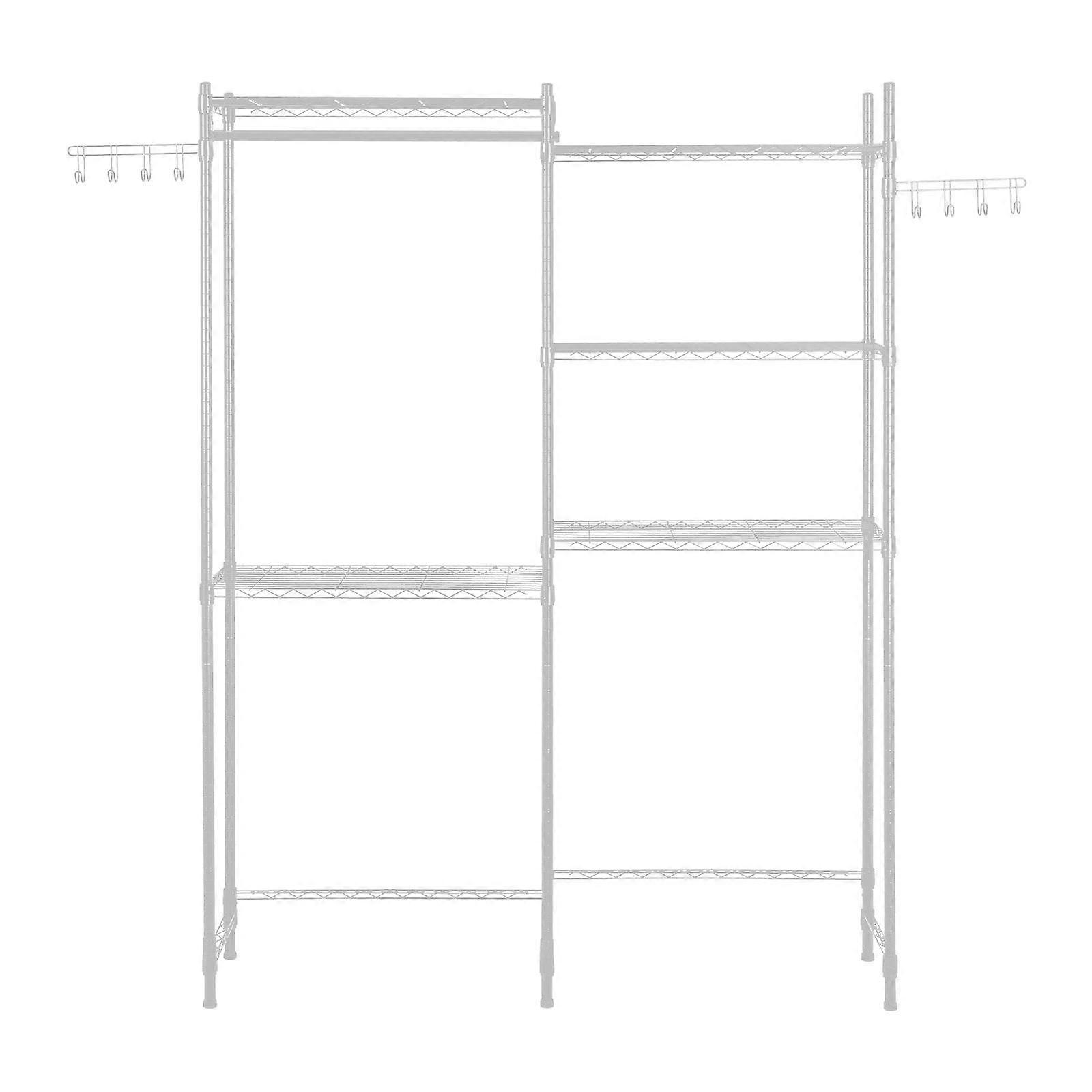 Over Washer and Dryer Storage Shelves, 5 Tiers Drying Rack with Hanger Rod and Hooks, Two Rows Adjustable Washer Shelves, White