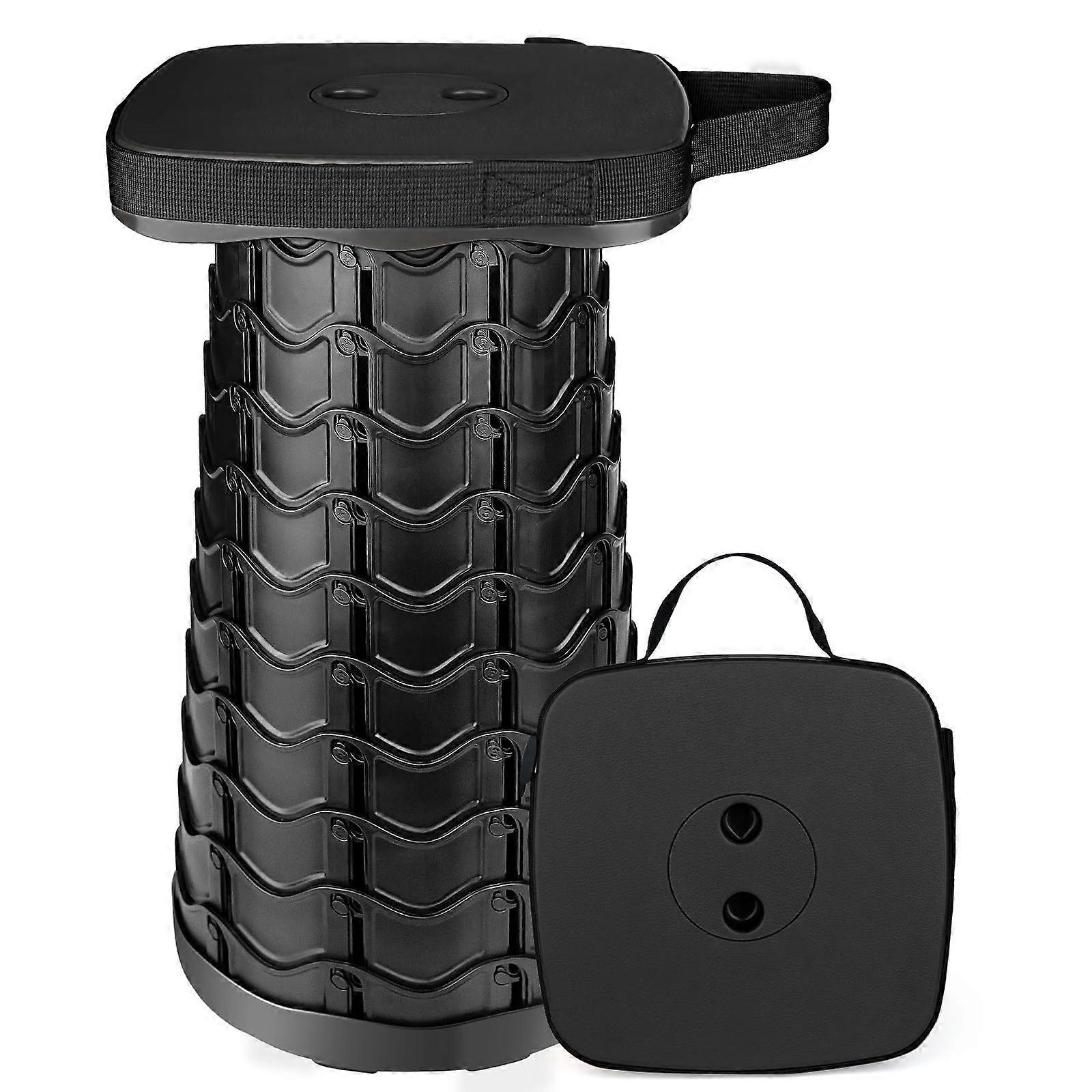 Upgraded Folding Stool 550lbs Load Capacity Collapsible Sturdy Telescopic Stool for Camping Travel Hiking (Black)