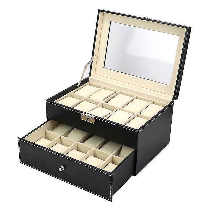 PU-Leder Doppelschicht 20-stellige Uhrenbox Schmuck Geschenk Aufbewahrungsbox