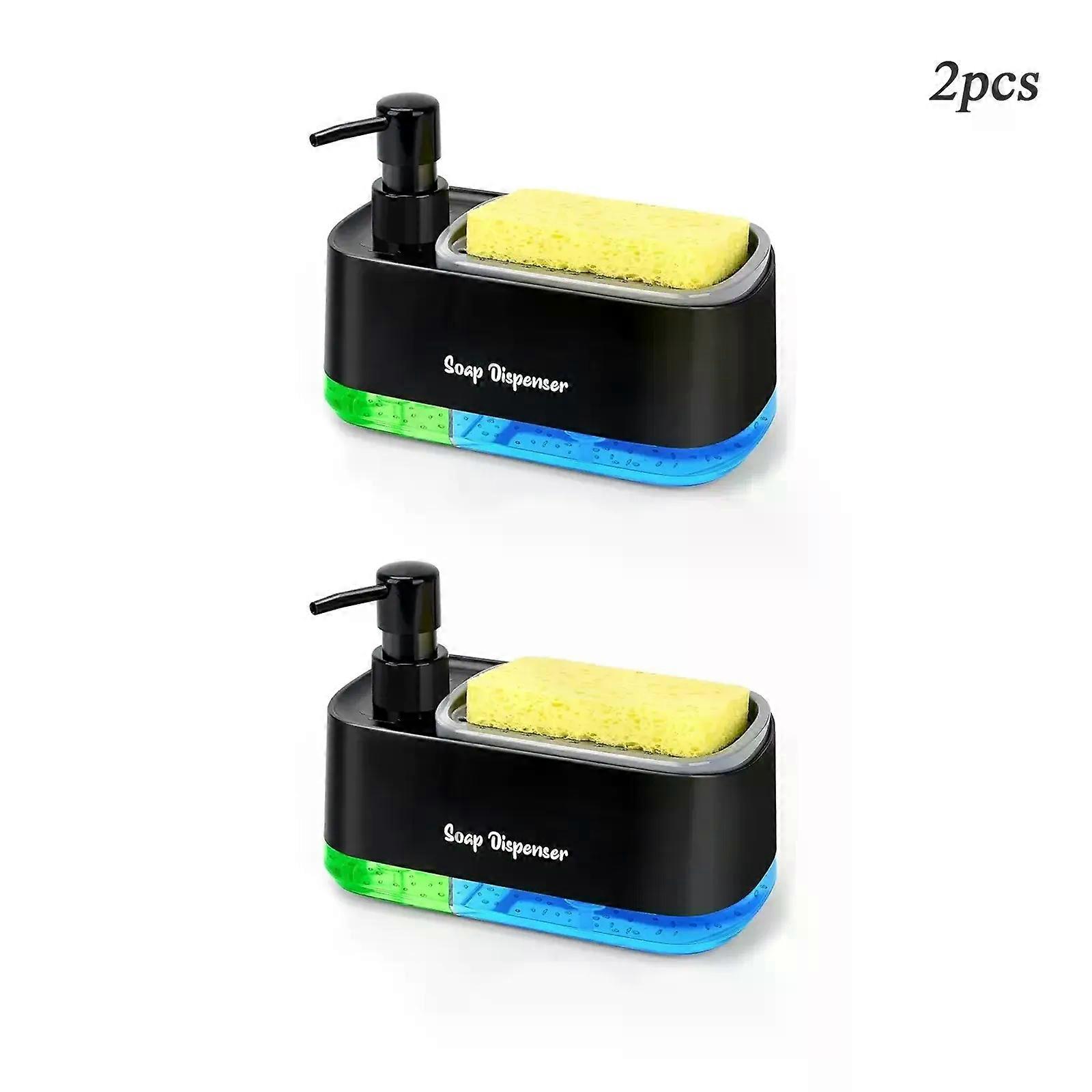 Hand and Dish Soap Dispenser Set Detergent Dispenser Sponge Holder 2-in-1 Countertop Soap Pump Dispenser for Kitchen Sink