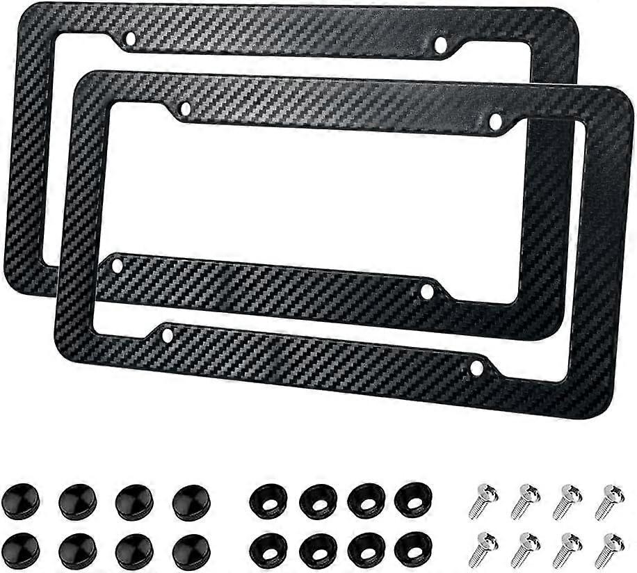 SQCLV 2 Pack License Plate Frames,Carbon Fiber License Plate Frame,Car Tag Cover for Front & Rear with Fasteners and Screws,4 Hole Universal Holder Wa