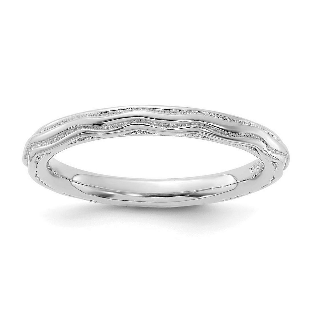 2.5mm 925 Sterling Silver Stackable Rhodium Plated Wave Design Ring-Stackable-Ring for Women - Ring Size: 5 to 10