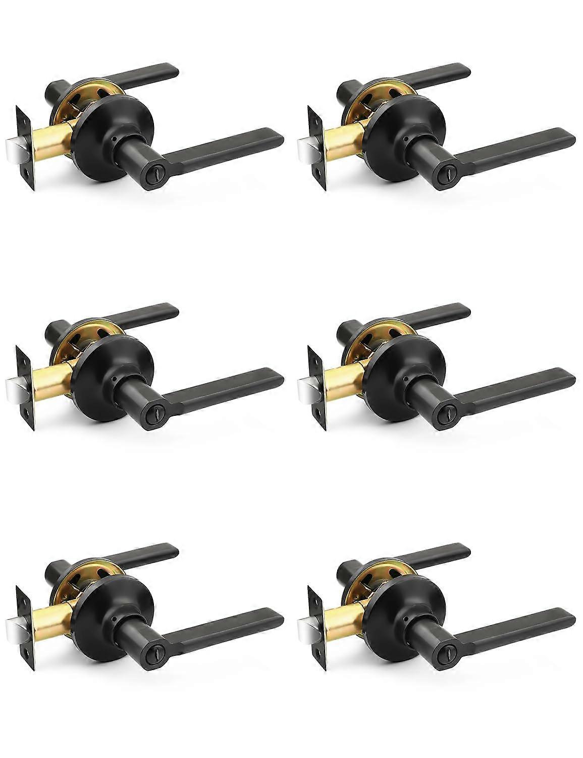 6 Pack Privacy Door Handle Matte Black Interior Knobs Keyless Reversible Door Lever Lock for Bed Bath Right Left Sided