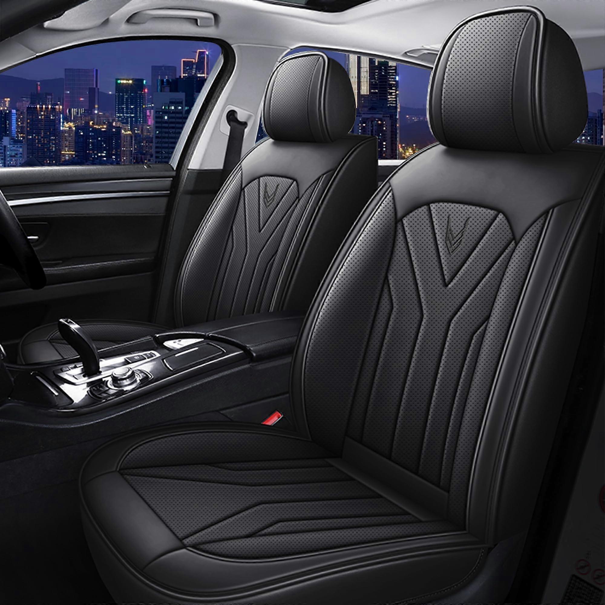 Universal Leather Car Seat Covers for 5 Seats, Anti-Slip Front and Rear Protector, Black Leather Cushion, Compatible with Most Models