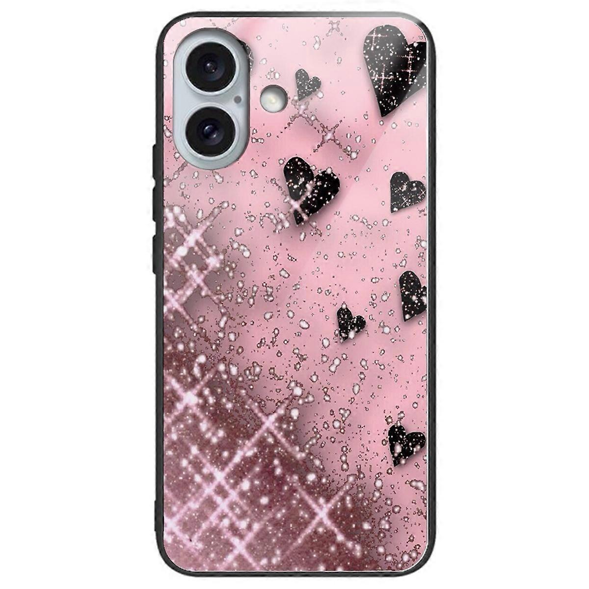 For iPhone 16 Plus Cases Pattern Printed Shockproof TPU Phone Cover Tempered Glass Back
