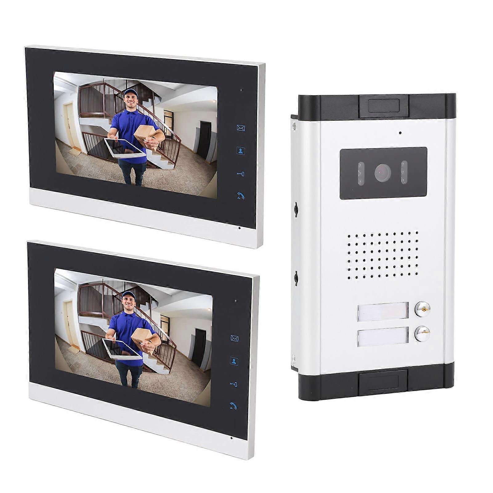 Wired Video Intercom System IR Night Vision Remote Unlock 2 Units 4 Wire Video Doorbell With 7 Inch Touch Display for Villa Home Apartment EU Plug AC