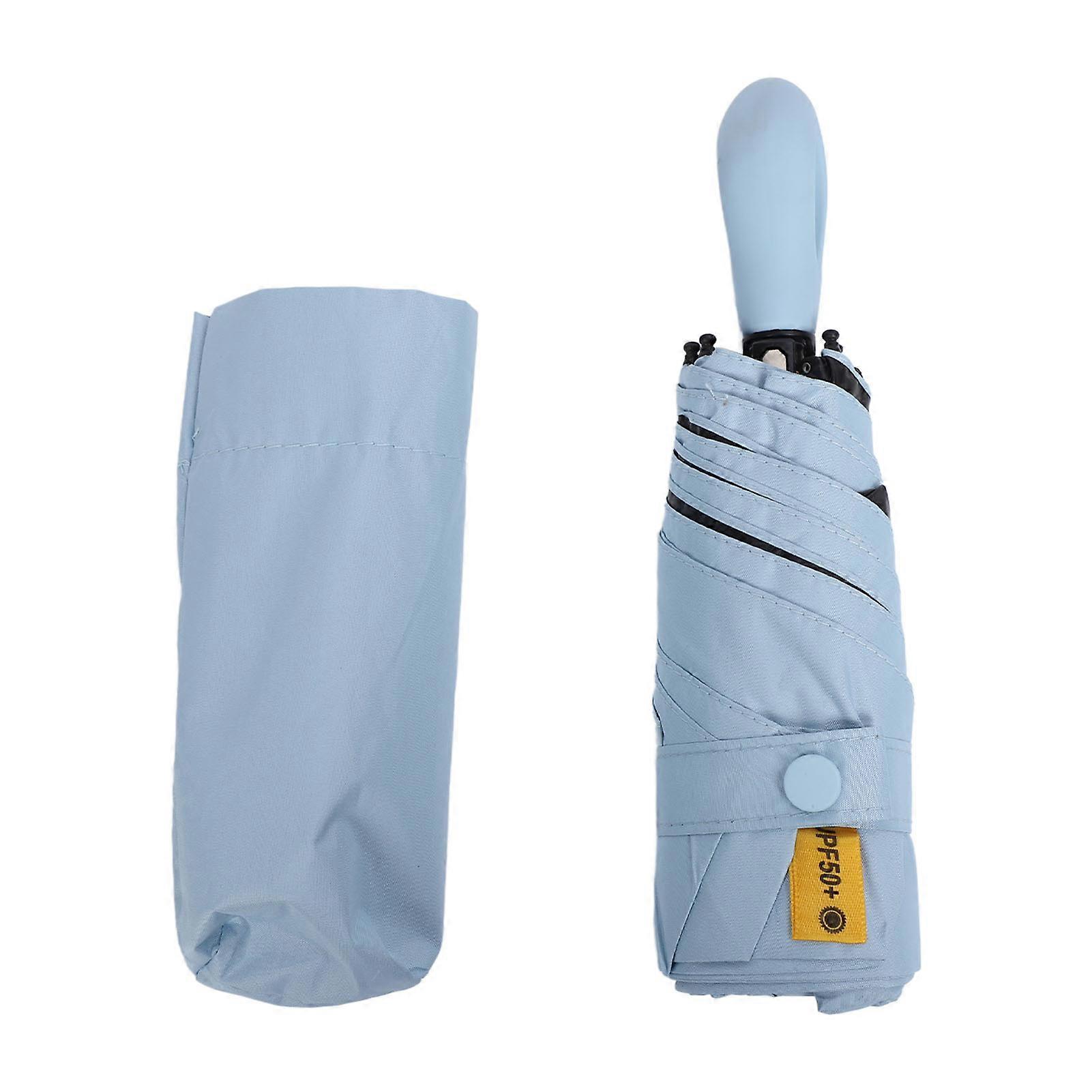 Compact Mini Folding Umbrella UV Protection Lightweight Portable Five-Fold Design Six-Rib Structure Ring Handle Sky Blue for Sunshade and Trave