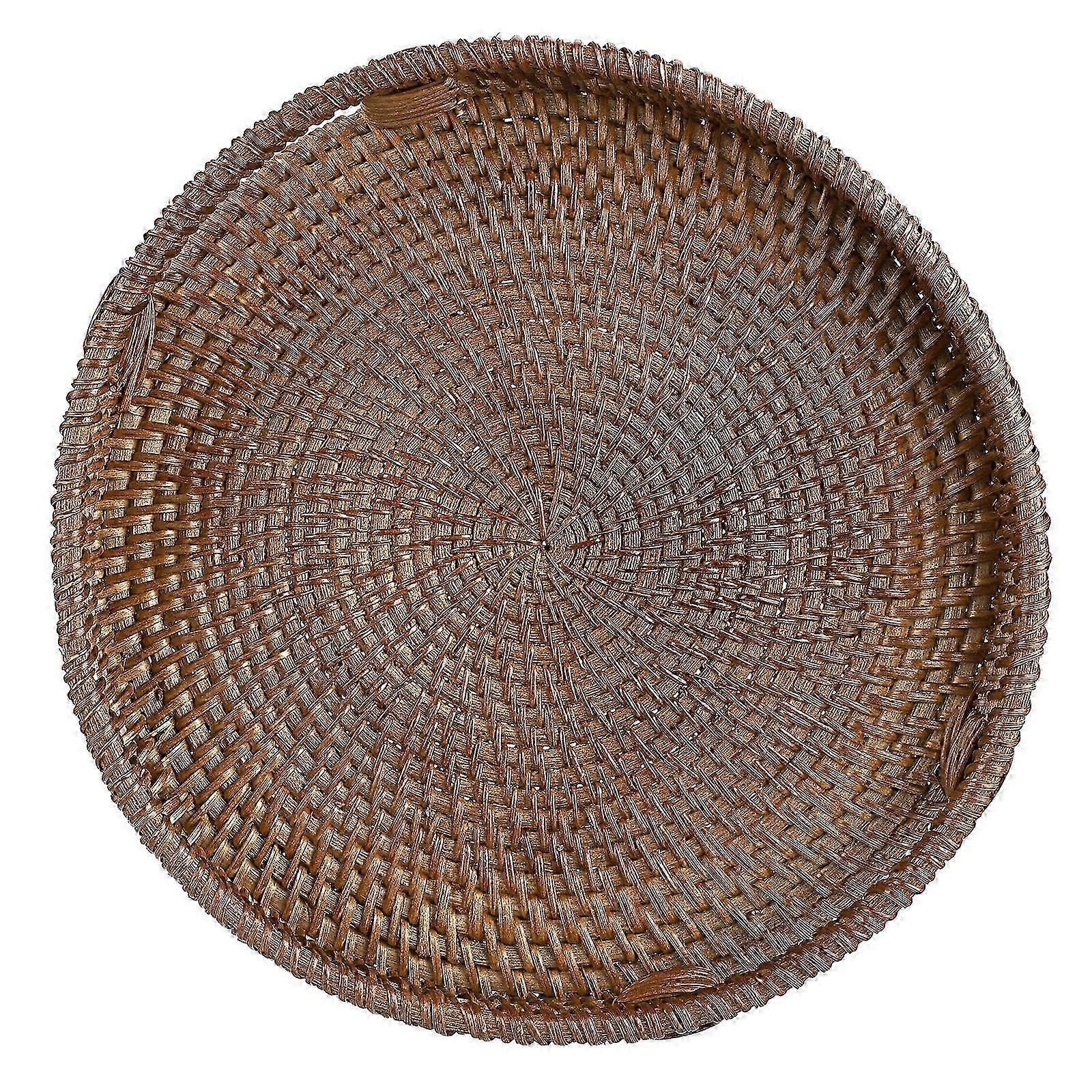 Rattan Serving Tray 30cm Decorative Display Tray with Handle for Table Storage