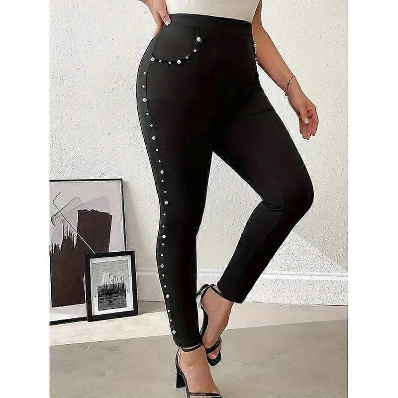 Plus Size Women's New Fall Solid Color Skinny Elegant High Waisted Pants