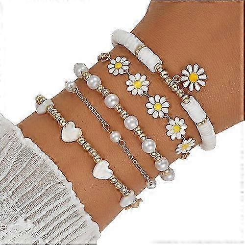 3pcs mignon Daisy fleur pendentif bracelet cheville ensemble pour femmes Bohème perlé émail tournesol empilable main string bijoux 2025