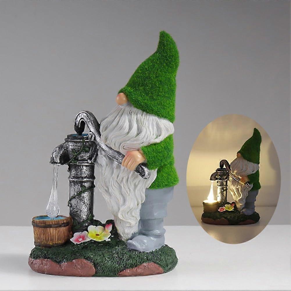 Playful solarpowered dwarf, flocked elf for outdoor use, unique synthetic resin ornament for garden lighting (C)