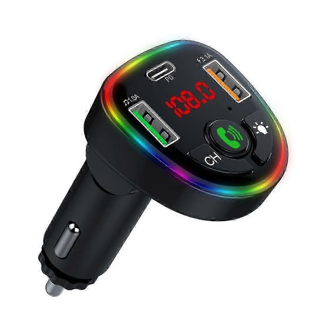 P23 Car Bluetooth Adapter Voltage Detection MP3 Player 1 Type-C + 2 USB Car Charger