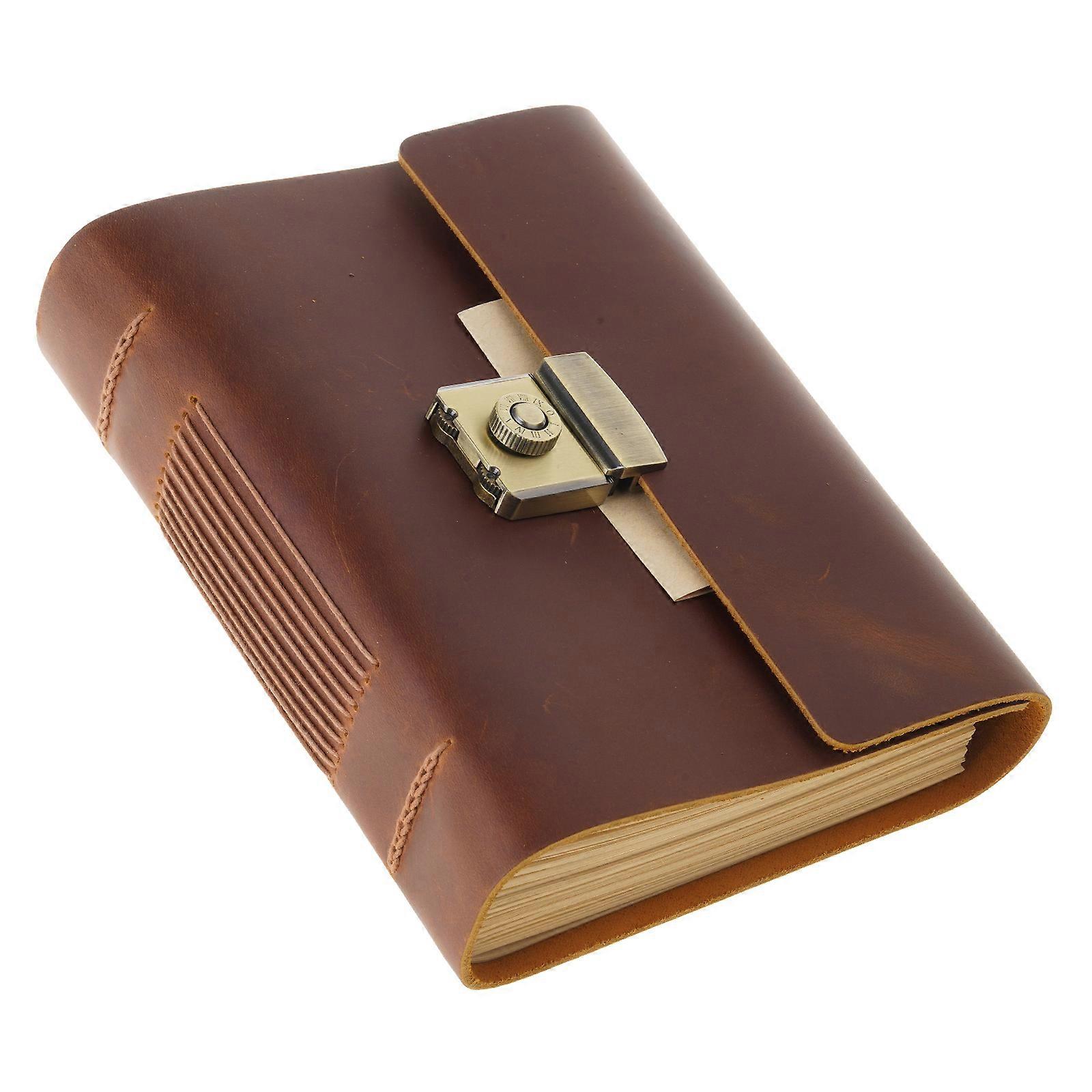 Antique Journal Writing Notebook Leather Password Lock Journal Notepad Thick Paper for Work Travel Daily Life Recording  A7