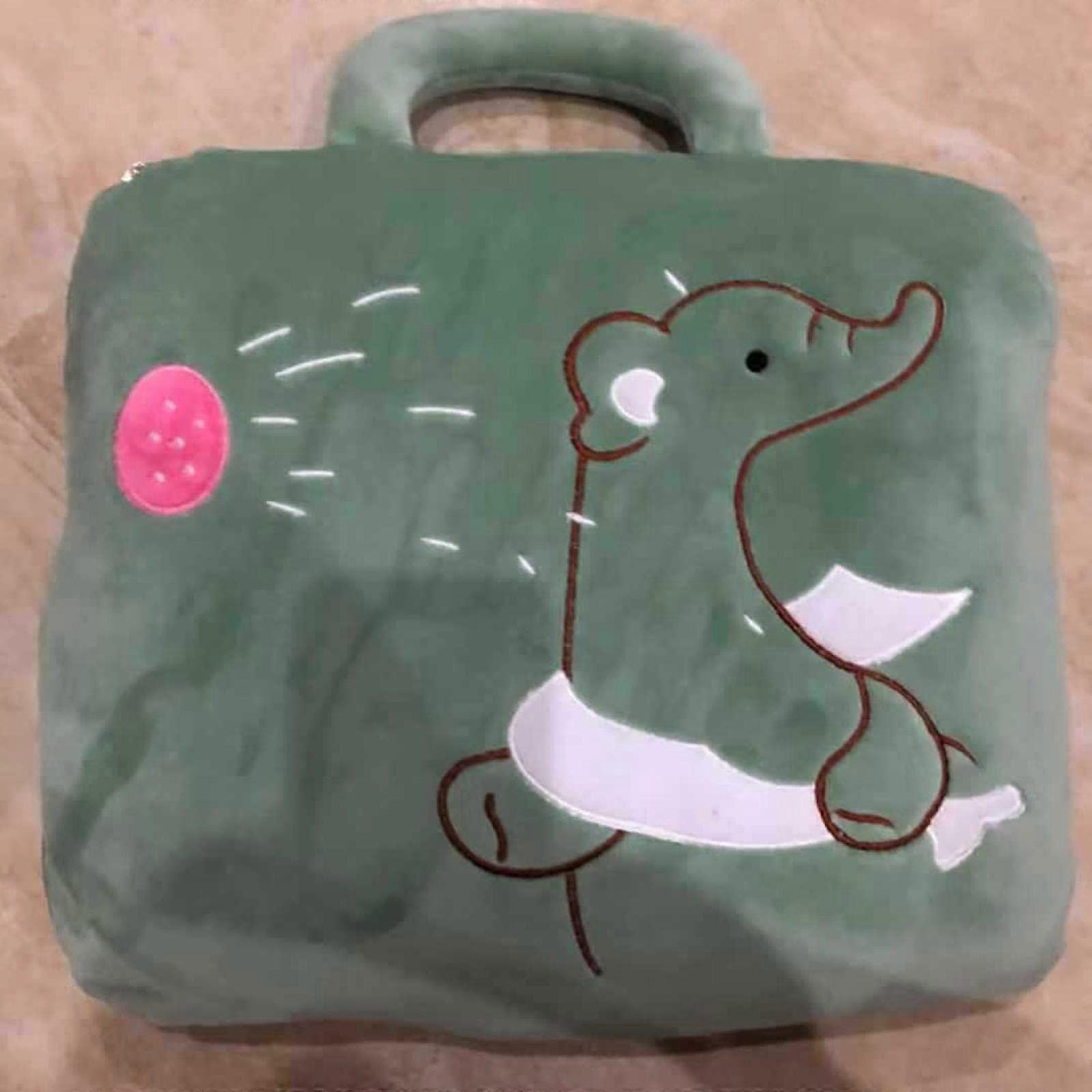 DualUse Throw Pillow Blanket Cartoon Air Blanket Conditioning Office Pillow Cushion Multifunctional Car Flannel Blankets GreenElephant