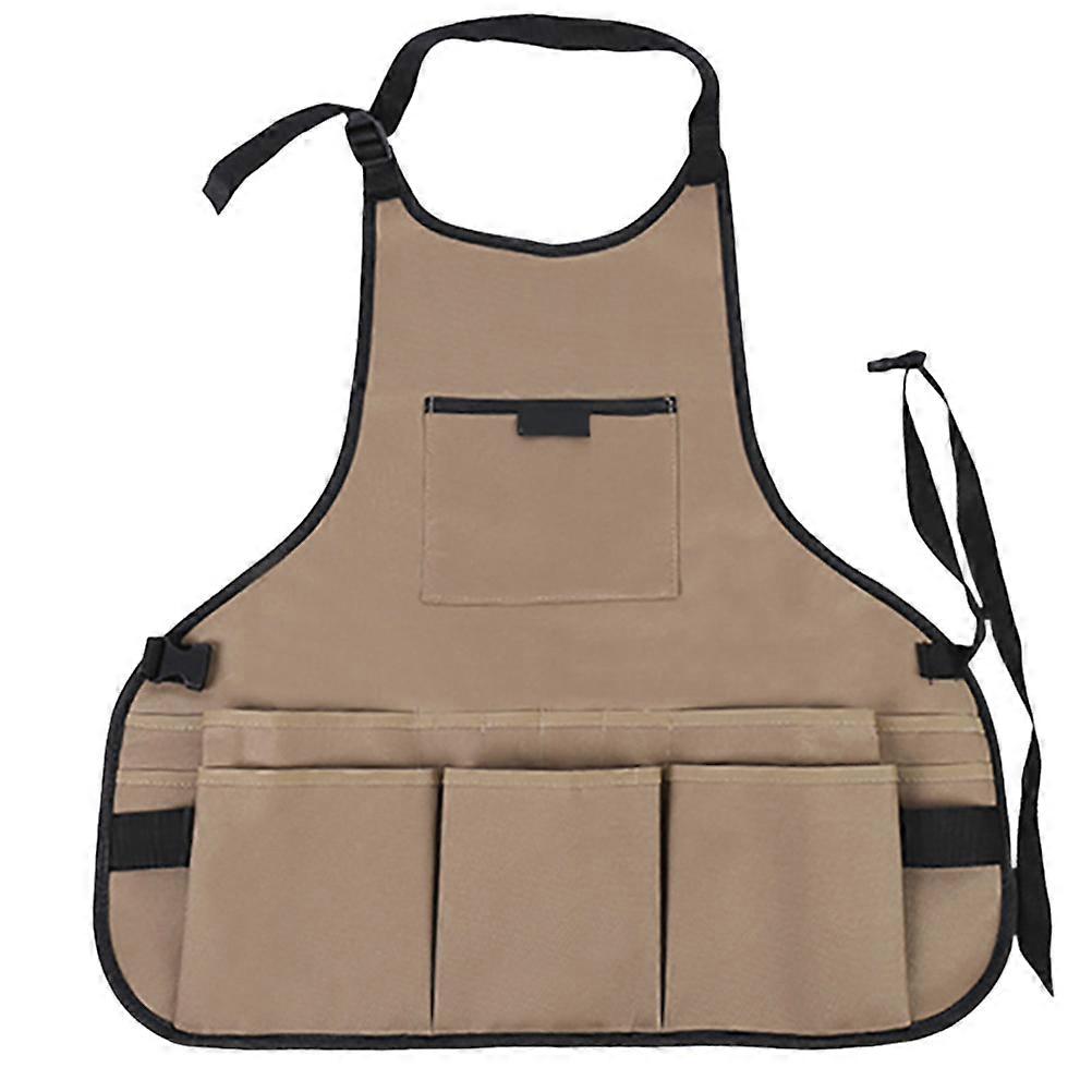 Work Apron Multi-Functional Oxford Fabric Adjustable Neck Strap Waist Ties Khaki 60x61x0.3cm 1Pcs