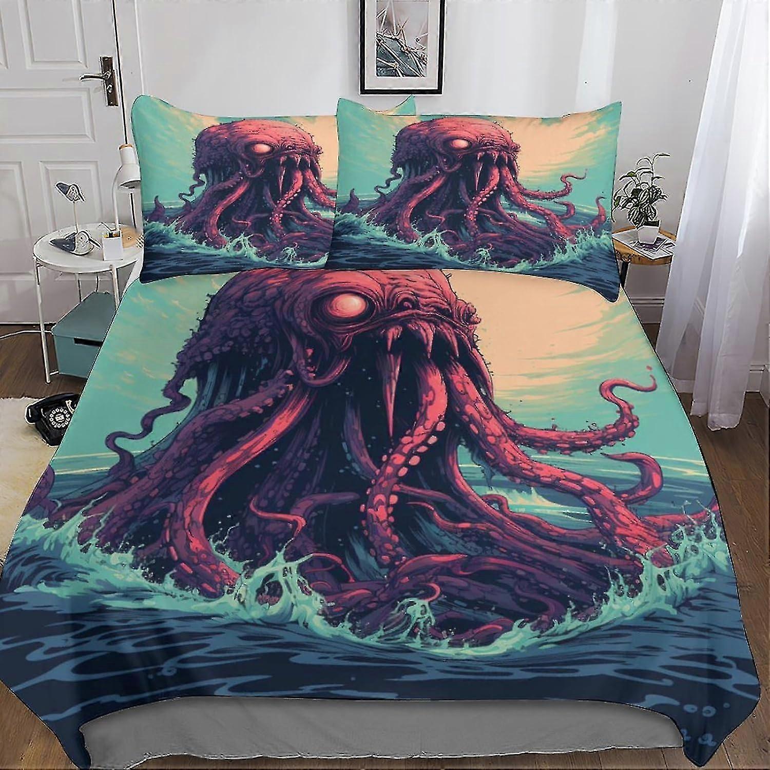 3 Piece Bedding Set with Duvet Cover in Strange Shapes, Microfiber Polyester Comforter Cover with Zipper Closure and Pillowcase