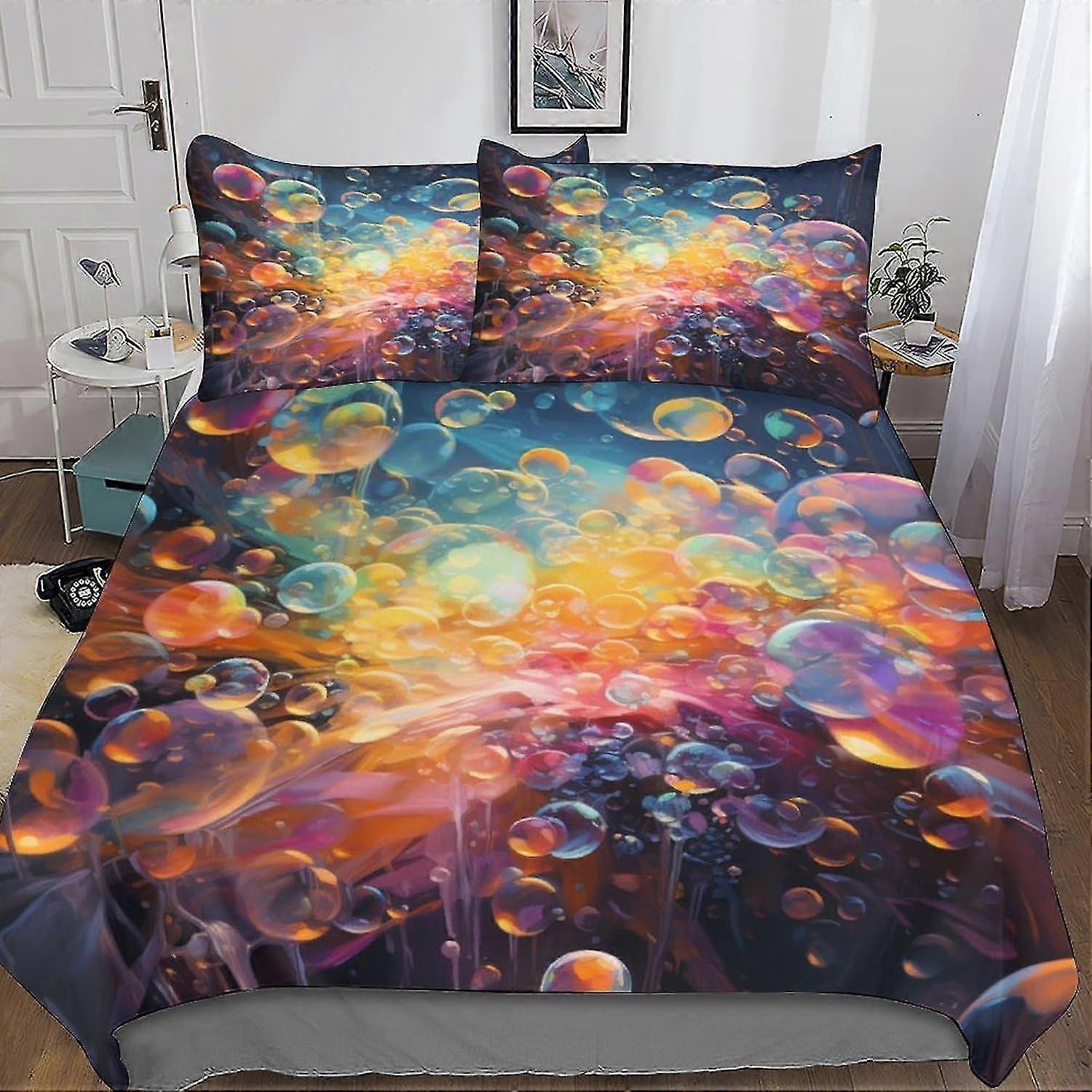 Färgglada Bubbles 3D-tryck påslakan Set med dold dragkedja, Sängkläder i mikrofiber polyester