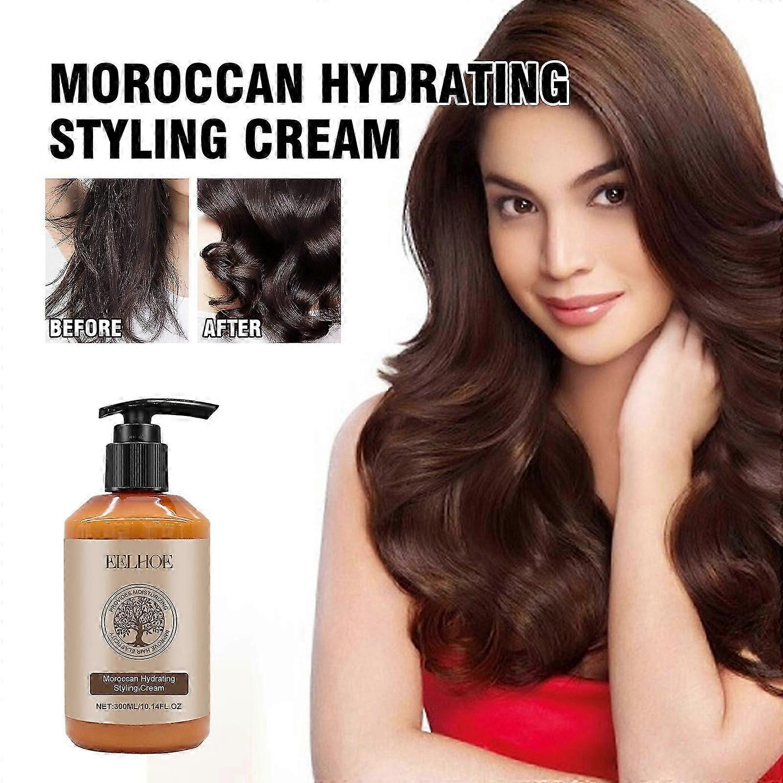 Moroccan Hydrating Styling Cream 300ml,Lasting Styling Moroccan Volume Moisturizing Elasticity for Hair Care