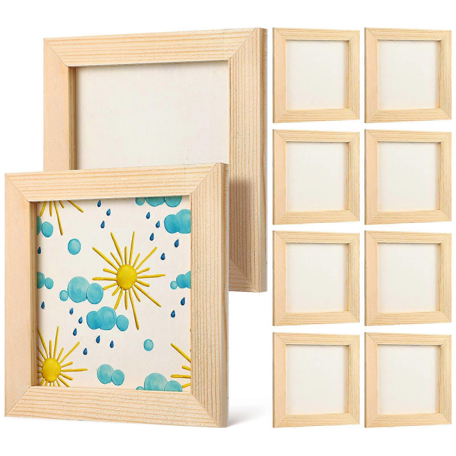 10 Pcs Unfinished Wooden Picture Frames 12x12cm for DIY Crafts Painting Projects Multi Color Timber