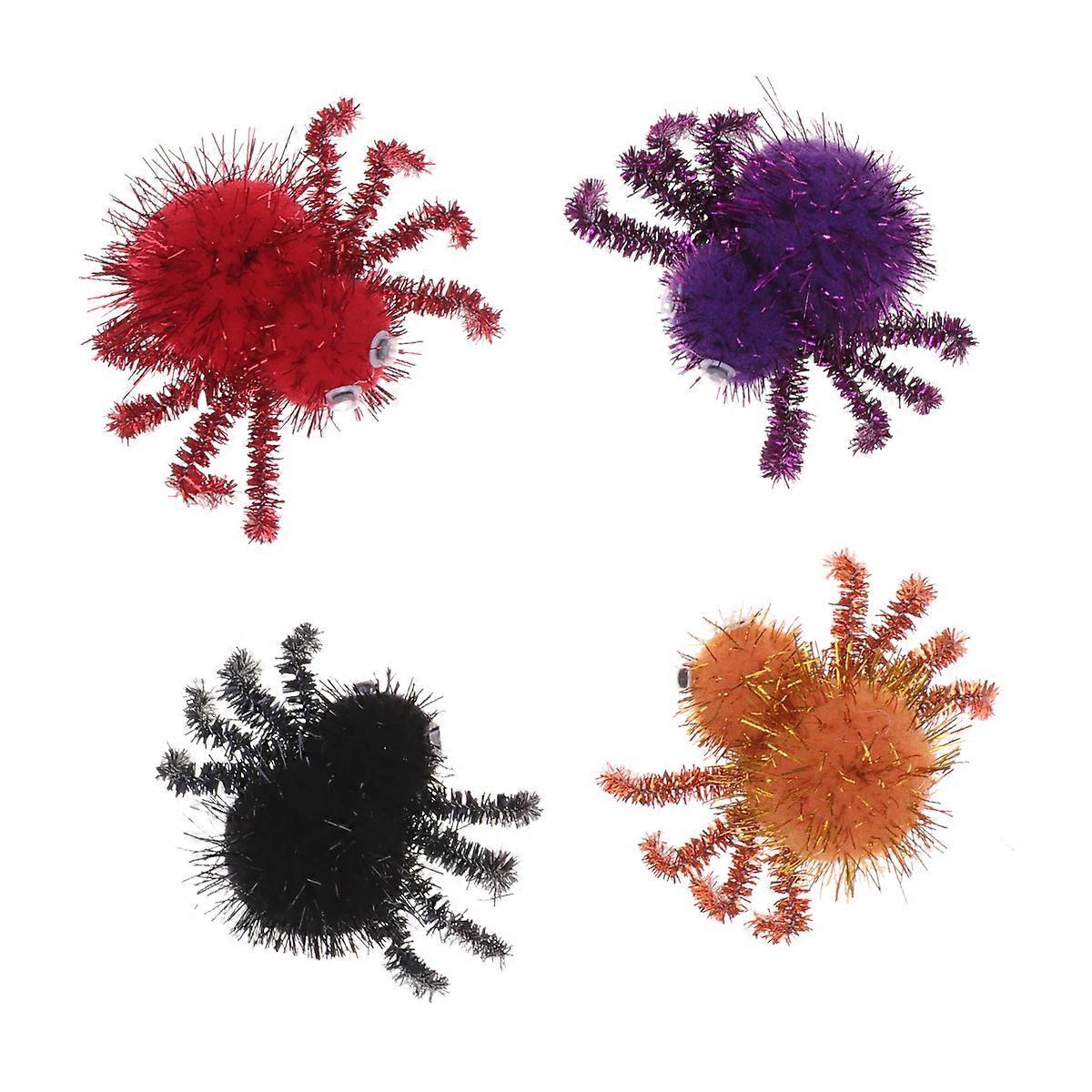 Funny Prank Props Plush Spiders Haunted House Assorted Color 7 x 5 x 3 cm Costume 4 Pcs