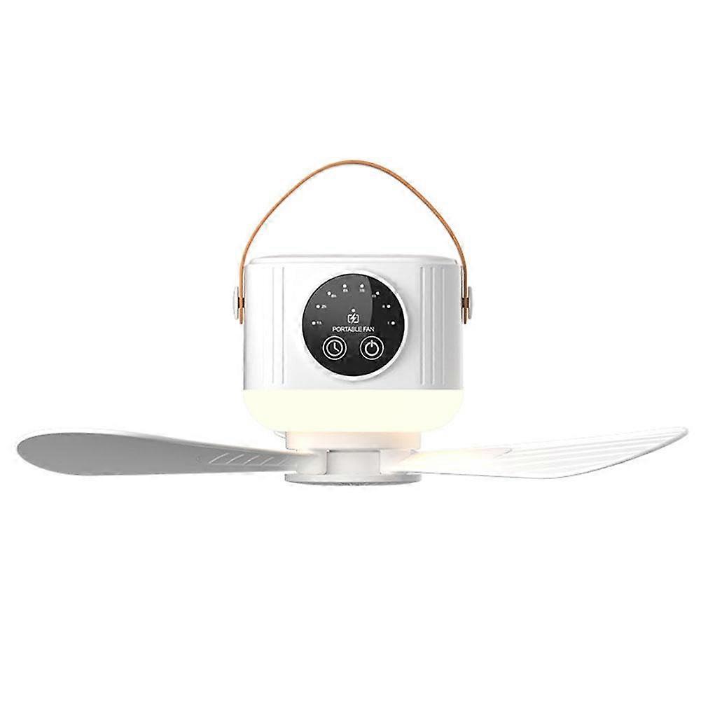Portable Camping Ceiling Fan with LED Light and Remote Control, Rechargeable Tent Fan, Removable Tent Fan for Tent, Blanket, Patio White 1 Pack